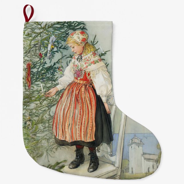 Decorating the Christmas Tree - Carl Larsson Large Christmas Stocking (Front)