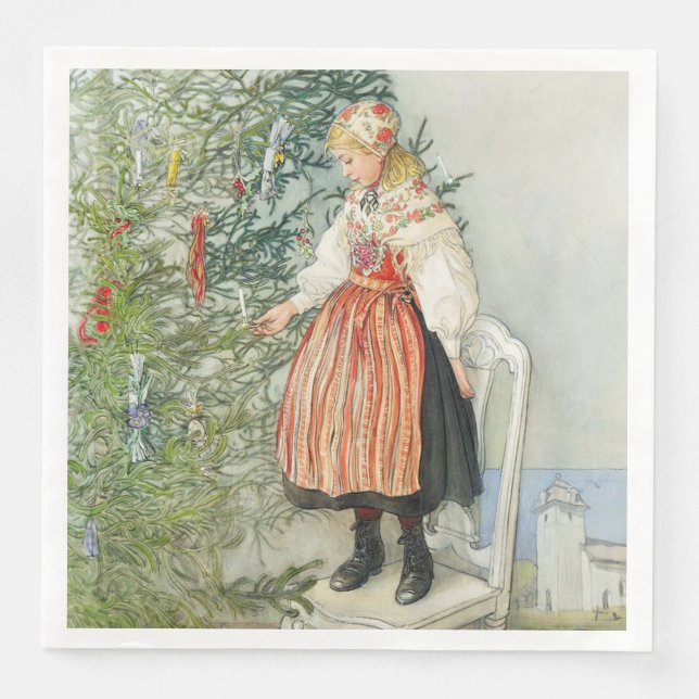 Decorating the Christmas Tree - Carl Larsson Napkin (Front)