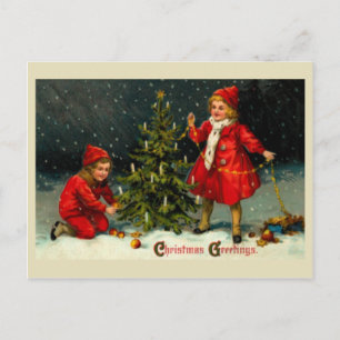 Decorating the Christmas tree-kids Holiday Postcard