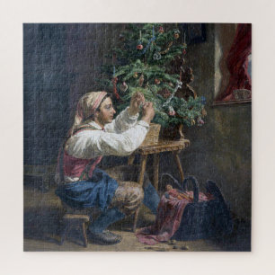 Decorating the Christmas tree vintage painting Jigsaw Puzzle