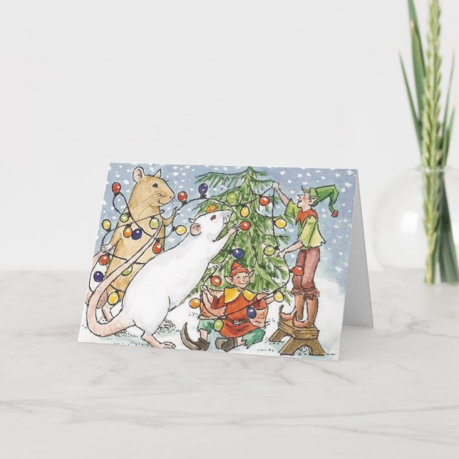 Decorating the Ratty Tree Holiday Card (Front)