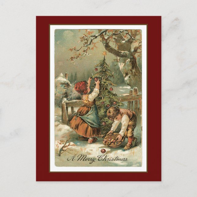 Decorating the Tree Holiday Postcard (Front)
