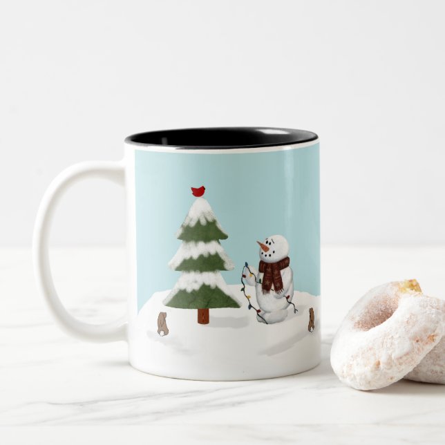 Decorating The Tree Snowman Mug (With Donut)