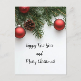 decoration fir tree branch with garland postcard