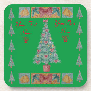 decorations bells and red bows on tree christmas coaster