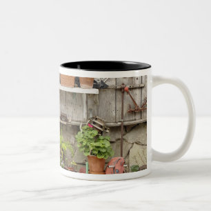 Decorations on wooden fence, Catalina Island, Two-Tone Coffee Mug