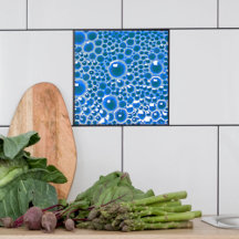 Decorative 4" tile with bubbles in blue gloss