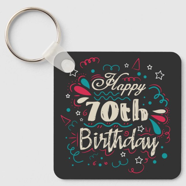 Decorative 70th Birthday Key Ring (Front)