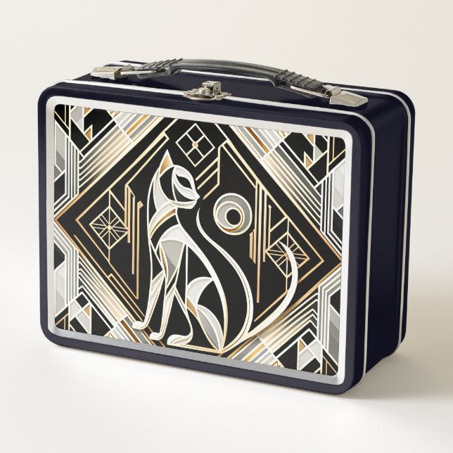 Decorative Abstract Black Cat Metal Lunchbox (Front)