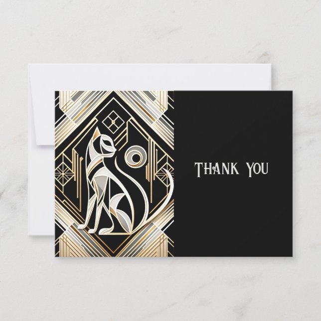 Decorative Abstract Black Cat Thank You Card (Front)