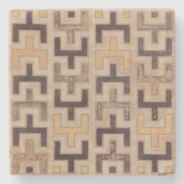 Decorative African Mudcloth Pattern Stone Coaster (Front)