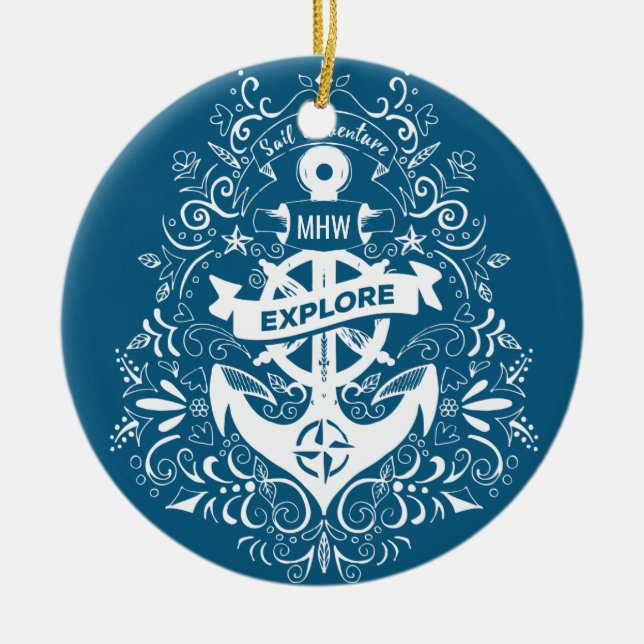 Decorative Anchor custom monogram ornament (Front)