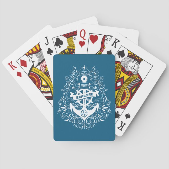 Decorative Anchor custom monogram playing cards (Back)