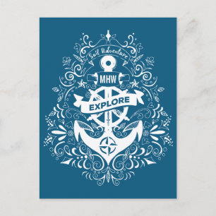 Decorative Anchor custom monogram postcard