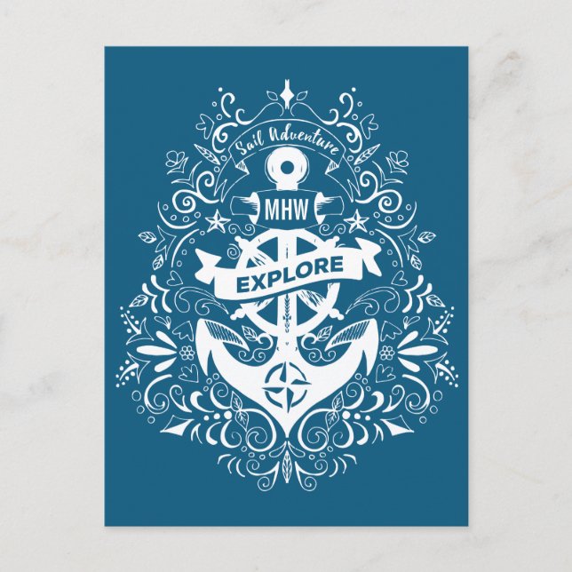 Decorative Anchor custom monogram postcard (Front)
