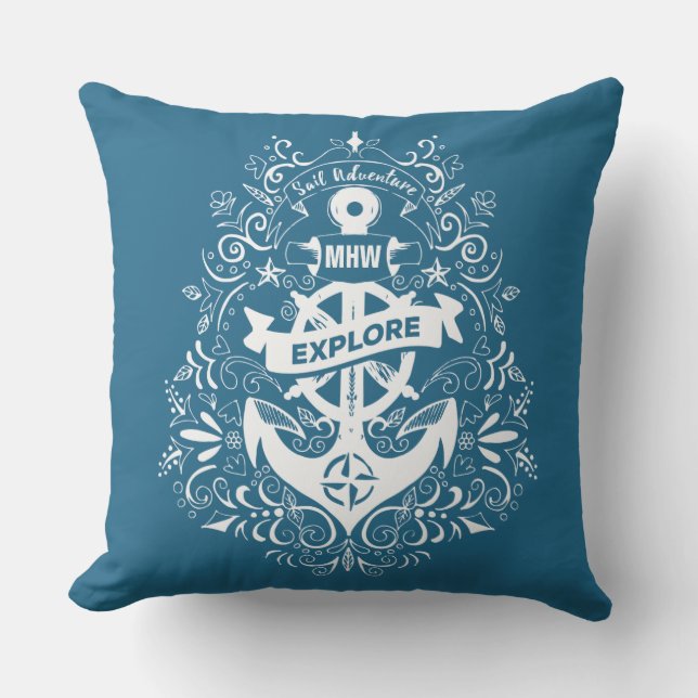 Decorative Anchor custom monogram throw pillows (Front)