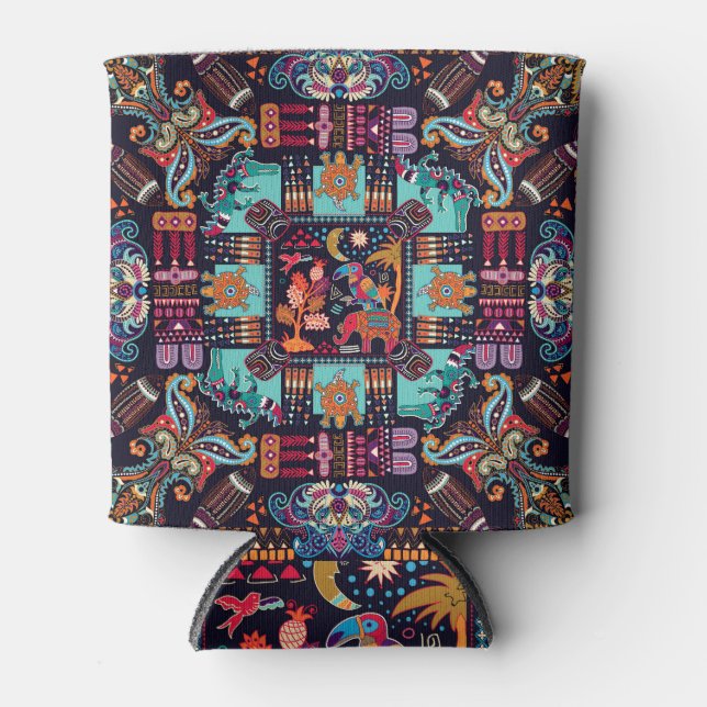 Decorative animals: colourful ethnic design. can cooler (Front)