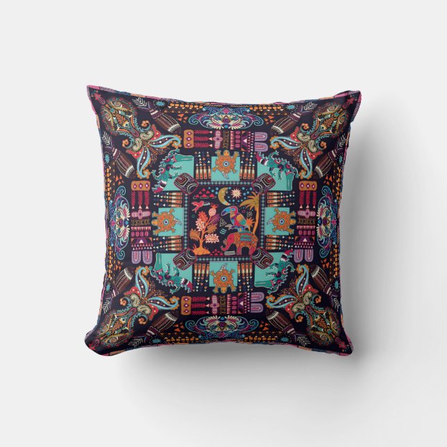 Decorative animals: colourful ethnic design. cushion (Front)