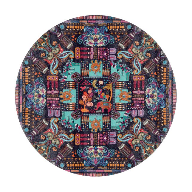 Decorative animals: colourful ethnic design. cutting board (Front)