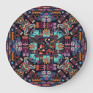 Decorative animals: colourful ethnic design. large clock