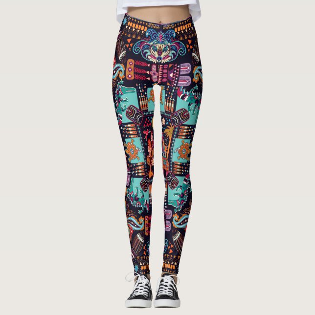 Decorative animals: colourful ethnic design. leggings (Front)