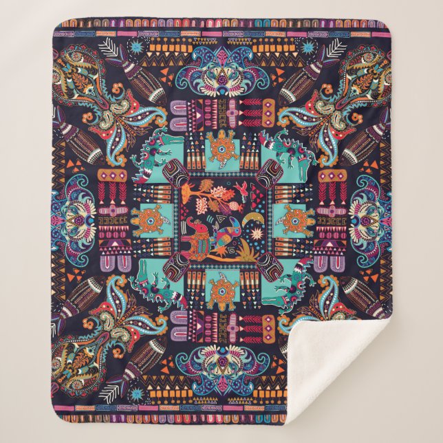 Decorative animals: colourful ethnic design. sherpa blanket (Front)