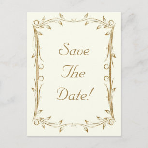 Decorative Antique Gold Border Wedding Announcement Postcard