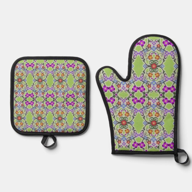 Decorative Apron for Company  Oven Mitt & Pot Holder Set (Front)