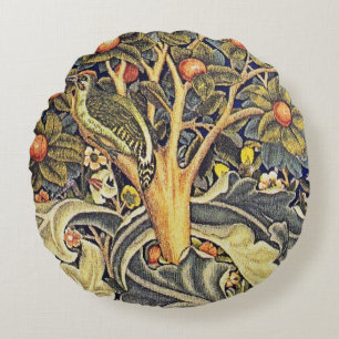Decorative Art Blue Green Bird Tree Foliage Flower Round Cushion
