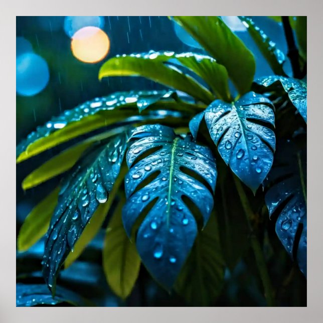 Decorative Art - Rain Drops On The Leaves #1  Poster (Front)