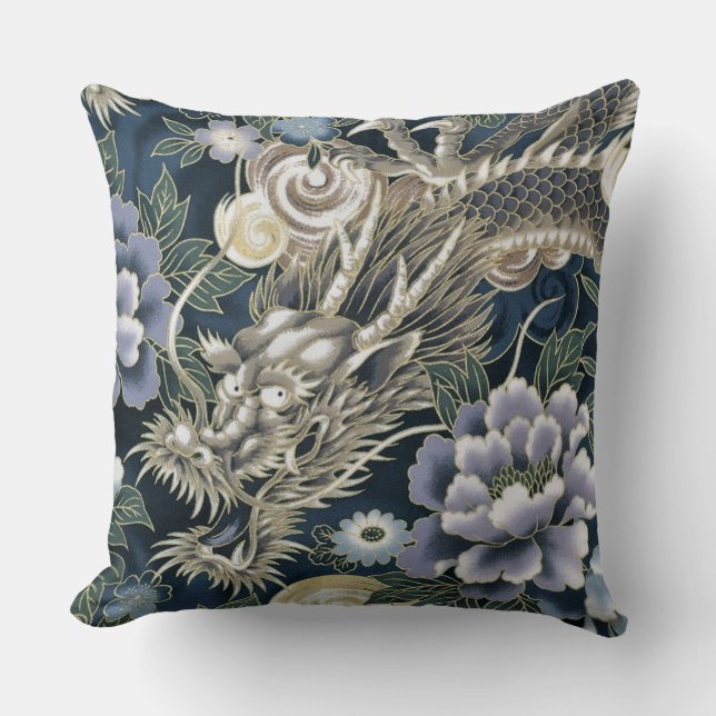 Decorative Asian Dragon Floral Patten Pillow (Front)
