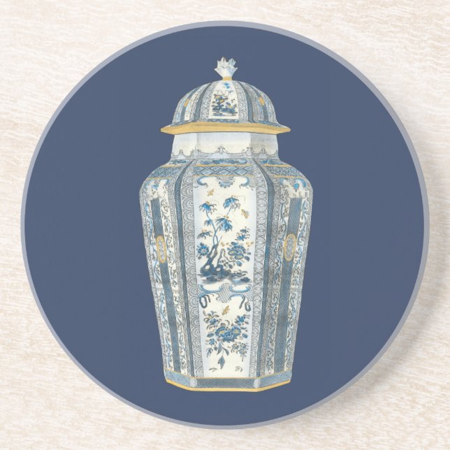 Decorative Asian Urn in Blue & White Coaster (Front)
