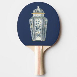Decorative Asian Urn in Blue & White Ping Pong Paddle