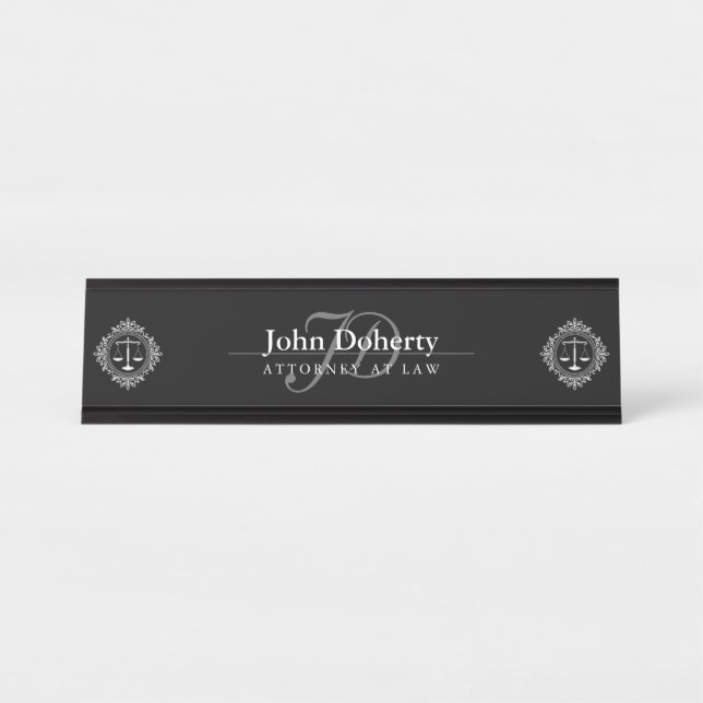 Decorative ATTORNEY AT LAW black & white Desk Name Plate (Front)