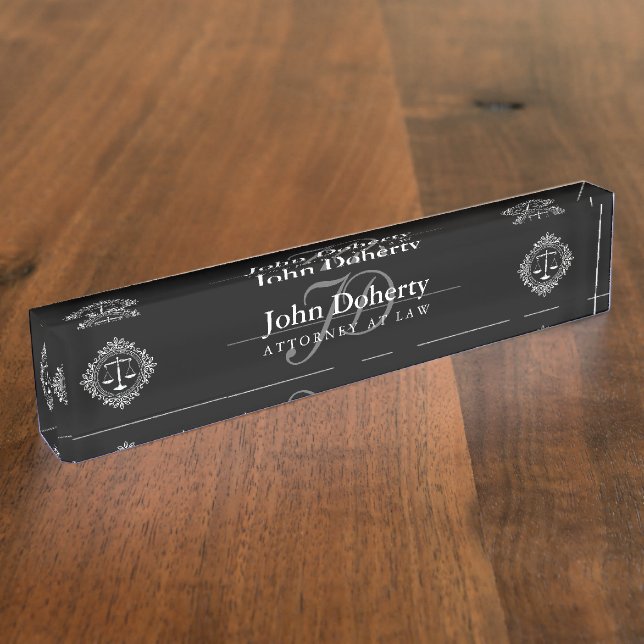 Decorative ATTORNEY AT LAW black & white Nameplate (Side)