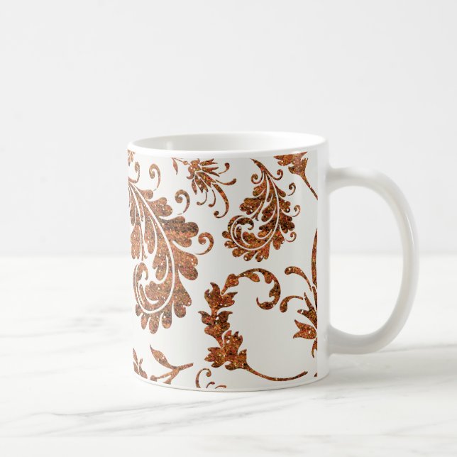 DECORATIVE AUTUMN FALL COPPER LEAVES FLORAL PATTER COFFEE MUG (Right)