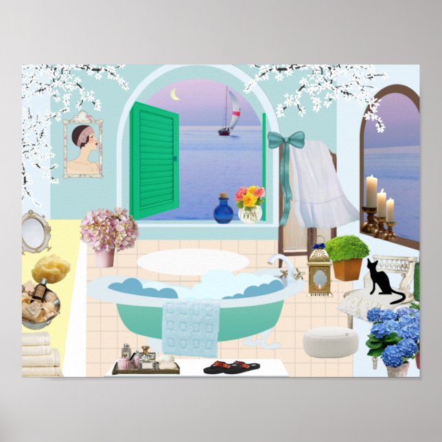 Decorative Bathroom Poster with claw foot bathtub (Front)