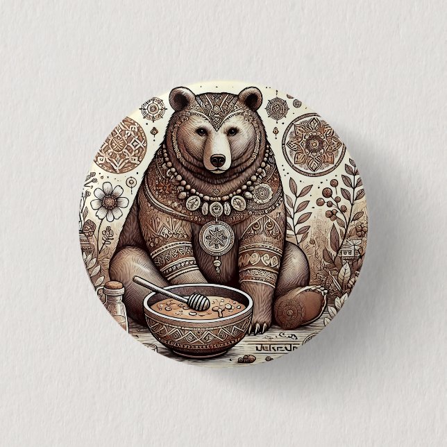Decorative Bear Illustration 3 Cm Round Badge (Front)