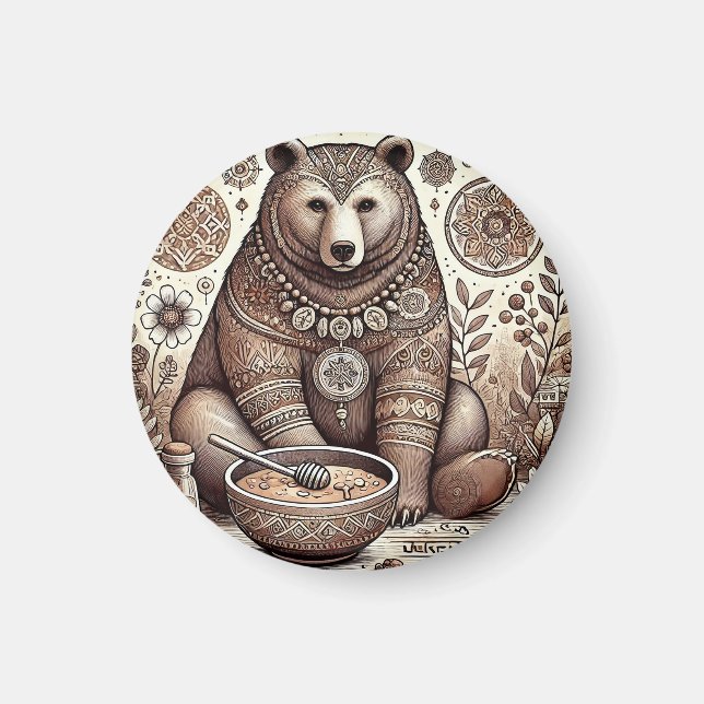 Decorative Bear Illustration Magnet (Front)
