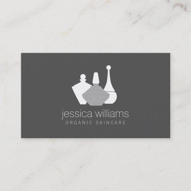 Decorative Beauty Containers Cosmetologist Grey Business Card (Front)
