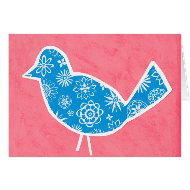 Decorative Bird with Patterns on Pink Background (Front Horizontal)