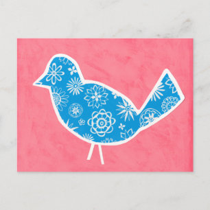 Decorative Bird with Patterns on Pink Background Postcard
