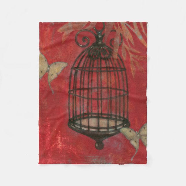 Decorative Birdcage with Butterflies Fleece Blanket (Front)