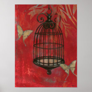 Decorative Birdcage with Butterflies Poster