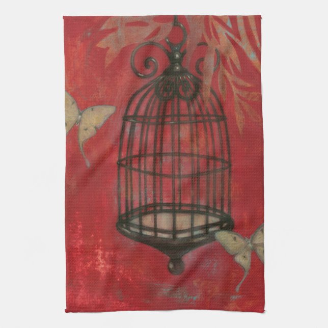 Decorative Birdcage with Butterflies Tea Towel (Vertical)