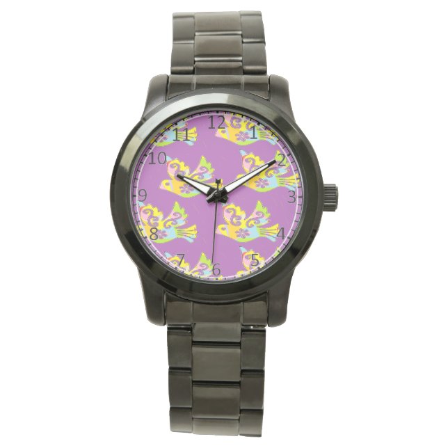 decorative birds on purple watch (Front)
