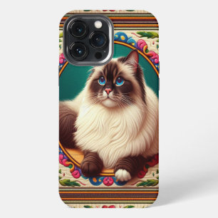 Decorative Birman Cat Colourful Flowers Border iPhone 13 Pro Max Case