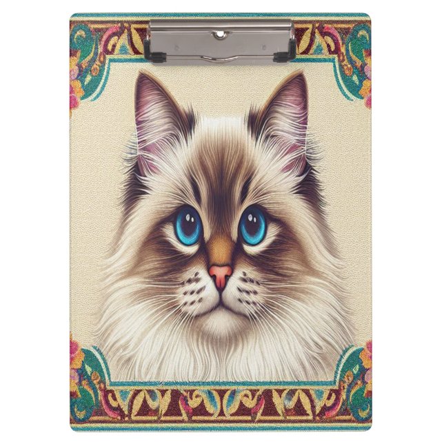 Decorative Birman Cat Colourful Framed Border Clipboard (Front)