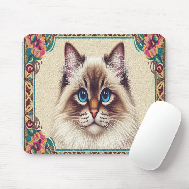 Decorative Birman Cat Colourful Framed Border Mouse Pad (With Mouse)
