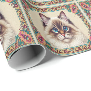 Decorative Birman Cat Colourful Framed Border Wrapping Paper